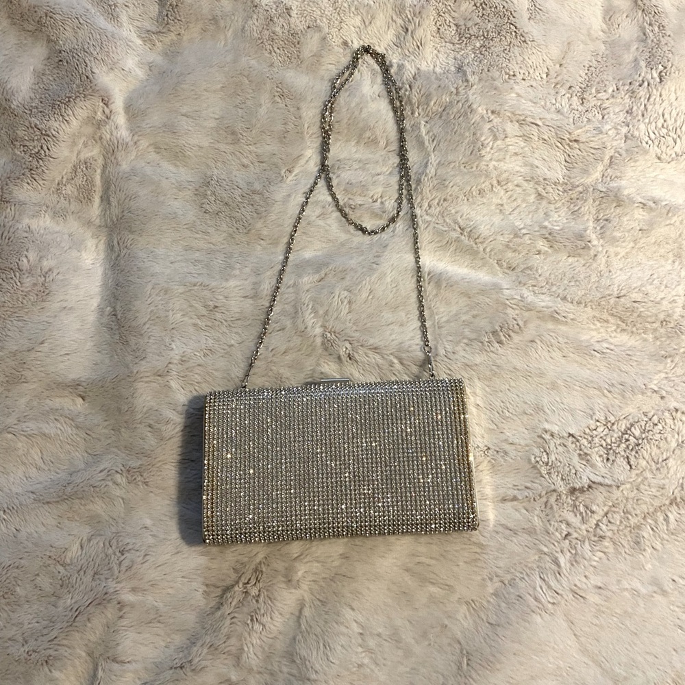 Silver rhinestone chain clutch